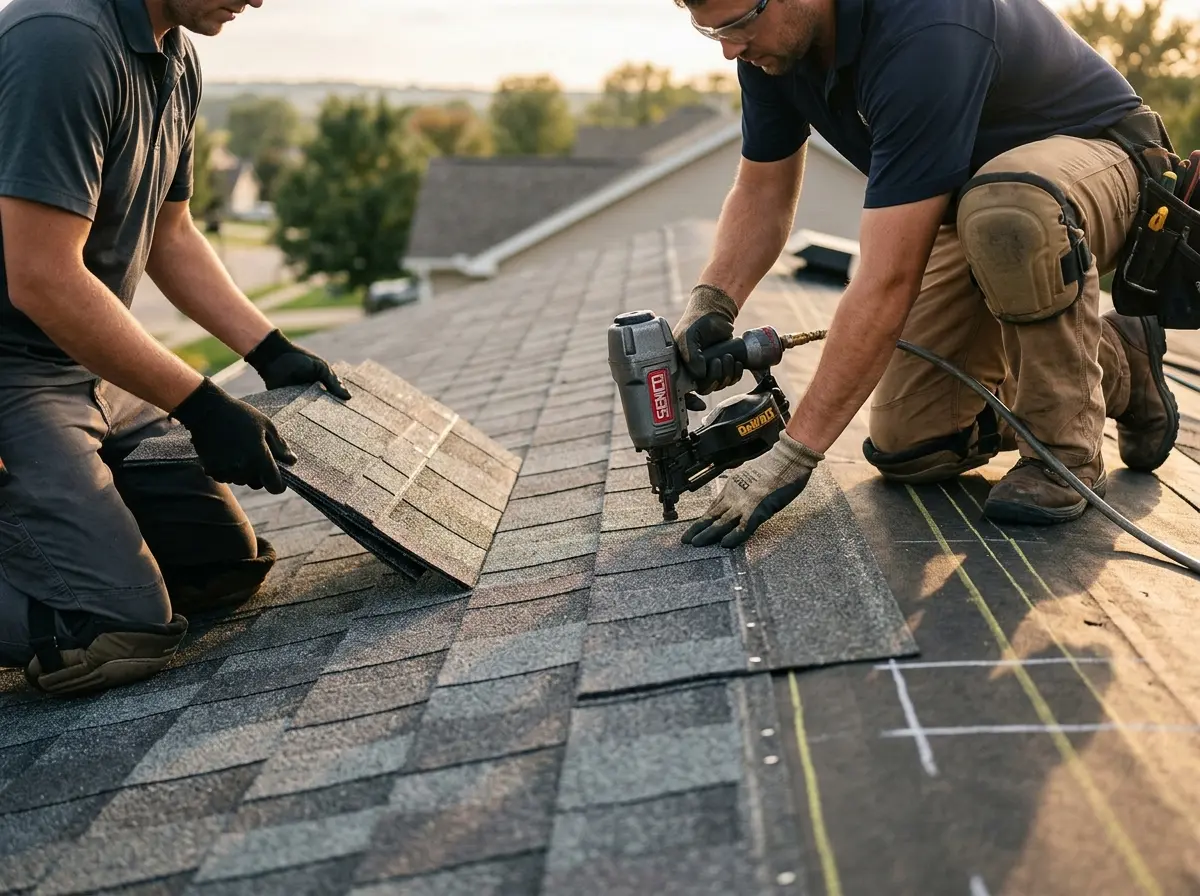 Professional roofer working on a residential roof in Mount Juliet